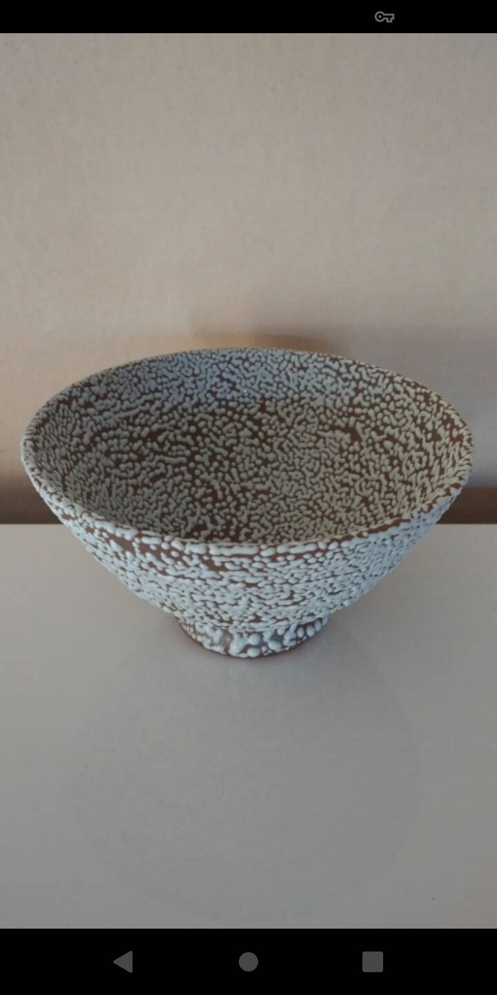 Korean bowl, terracotta and white droplet glaze