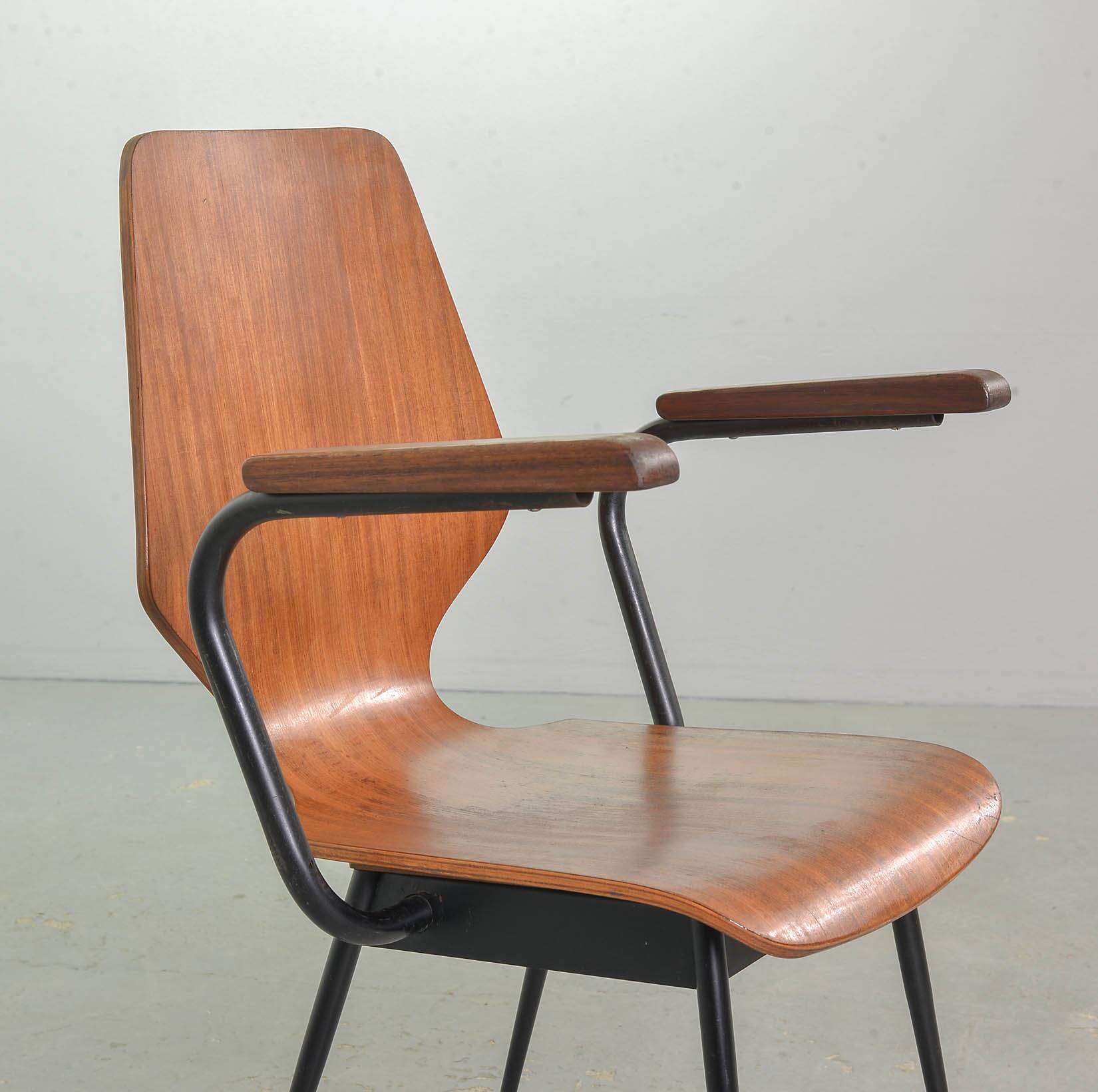 2 Carlo Ratti Style Minimalistic Plywood Side Chairs for Legni Curvati 50s
