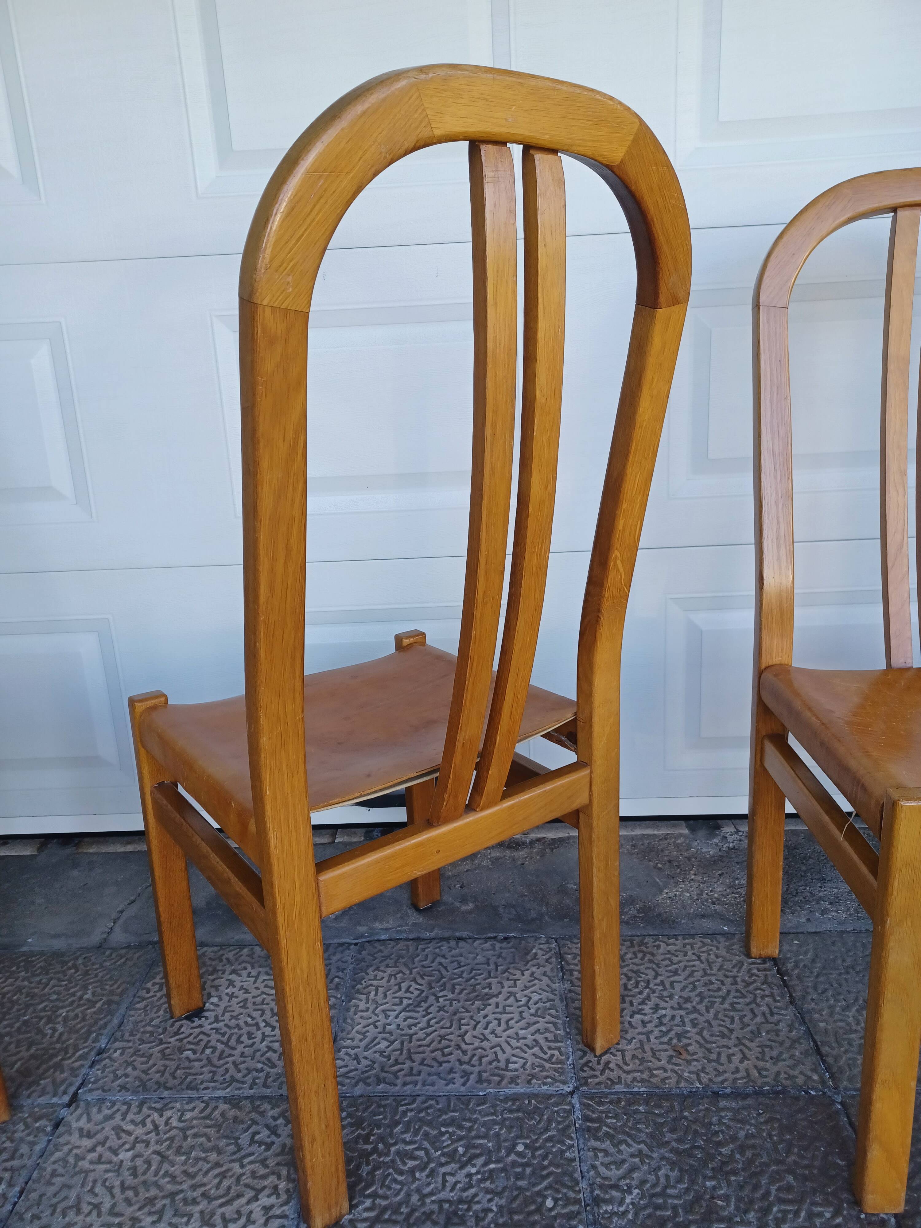 Set of 6 chairs, oak and leather
