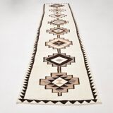 Off White & Brown Tribal Kilim Runner Rug, 101x388Cm