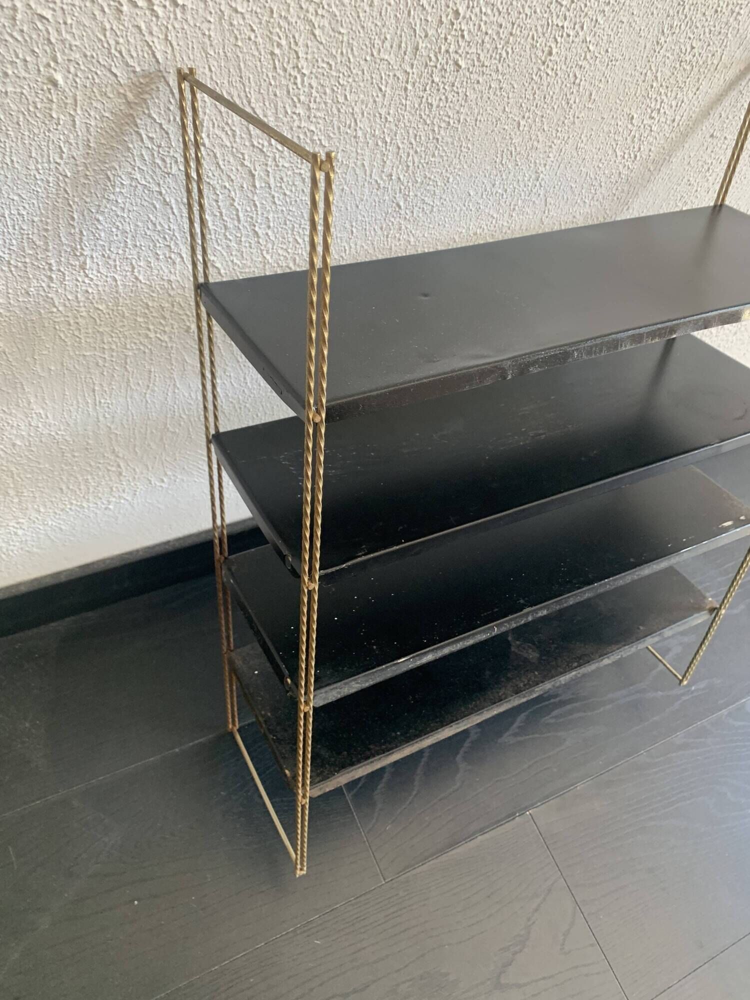 Vintage 1960 String wall shelf black and gold - 60 x 48 cm