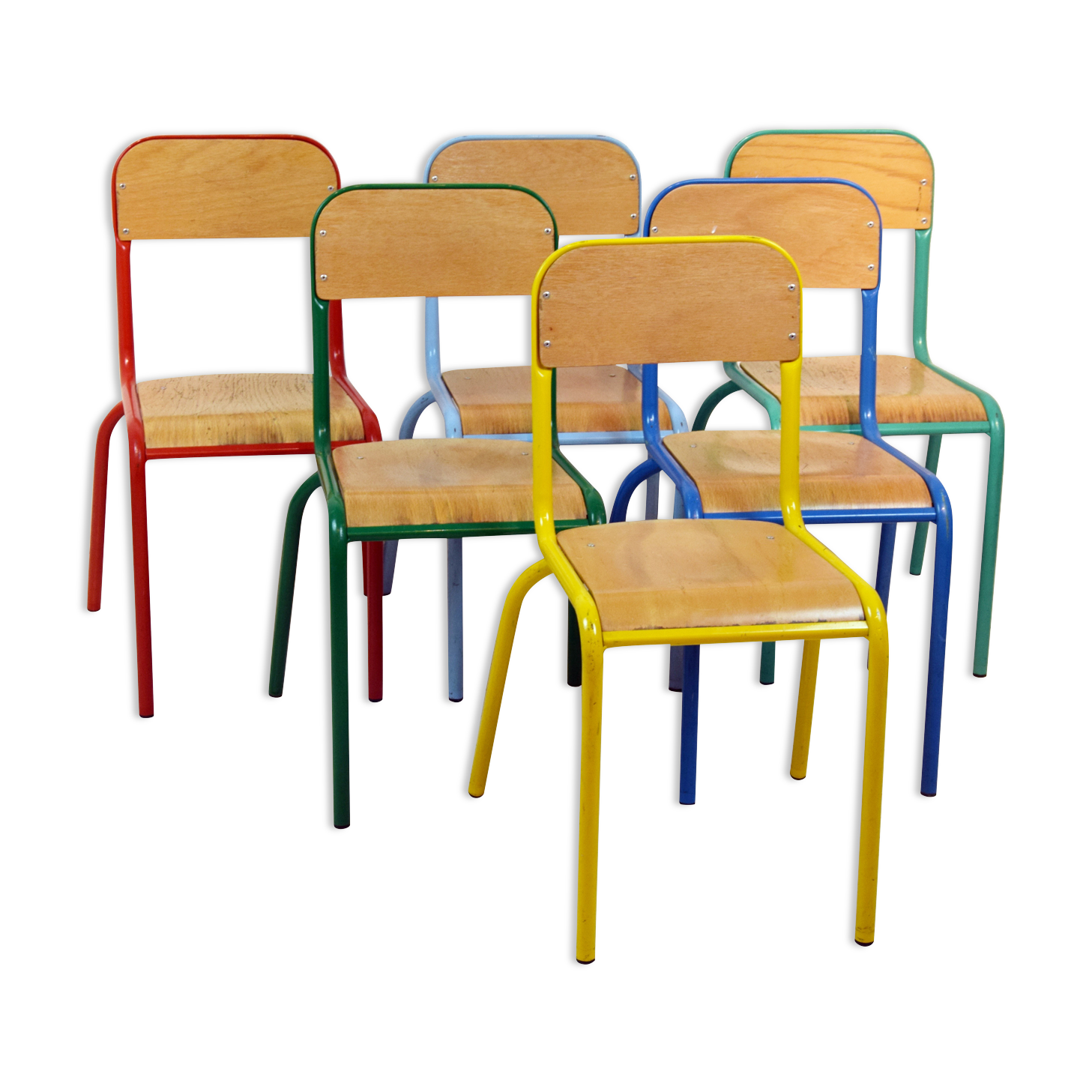 Série de 6 chaises en métal coloré