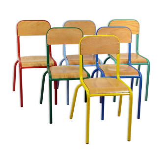 Series of 6 chairs in colored metal