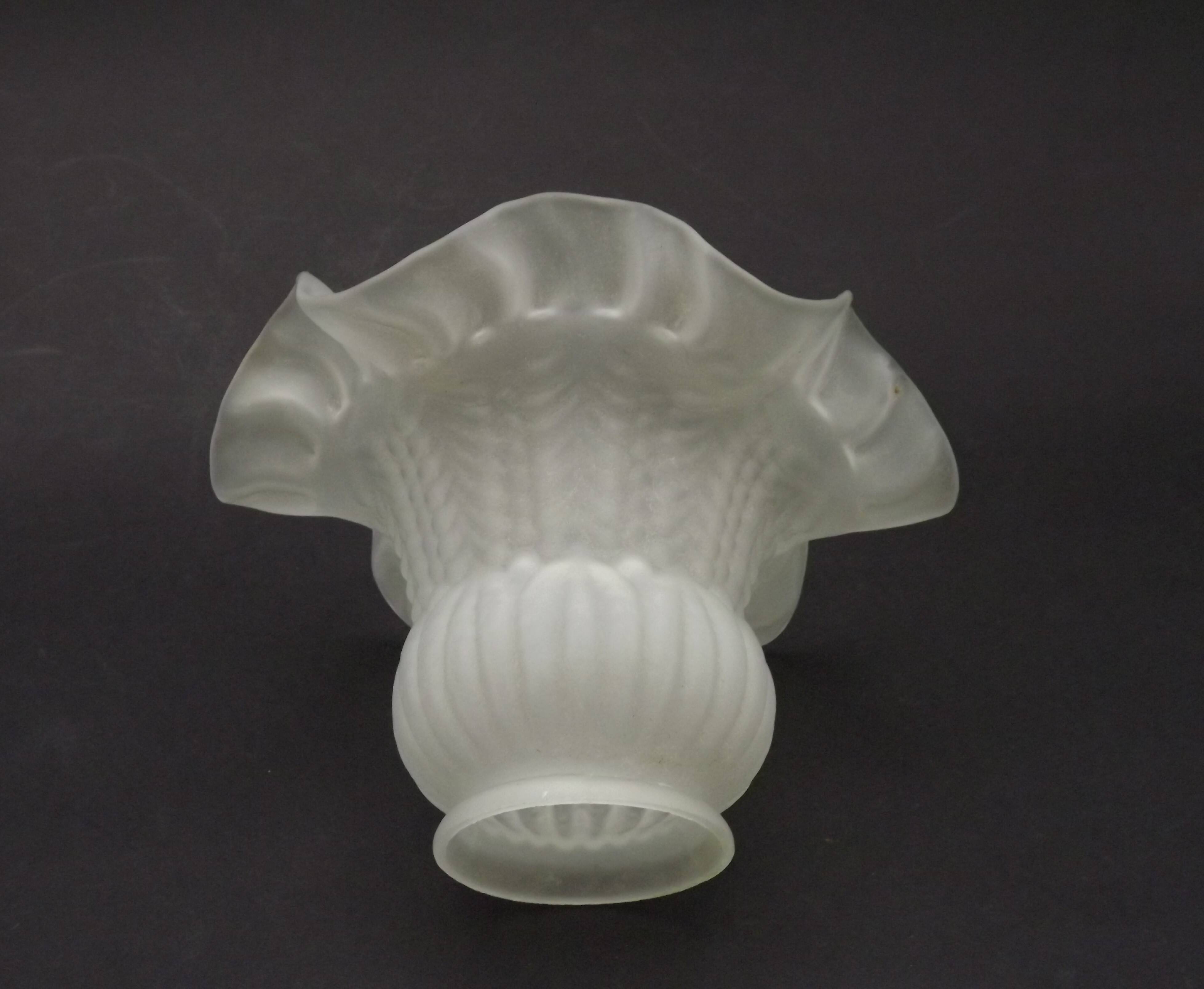 French vintage white opaque glass replacement shade with frilled edge.