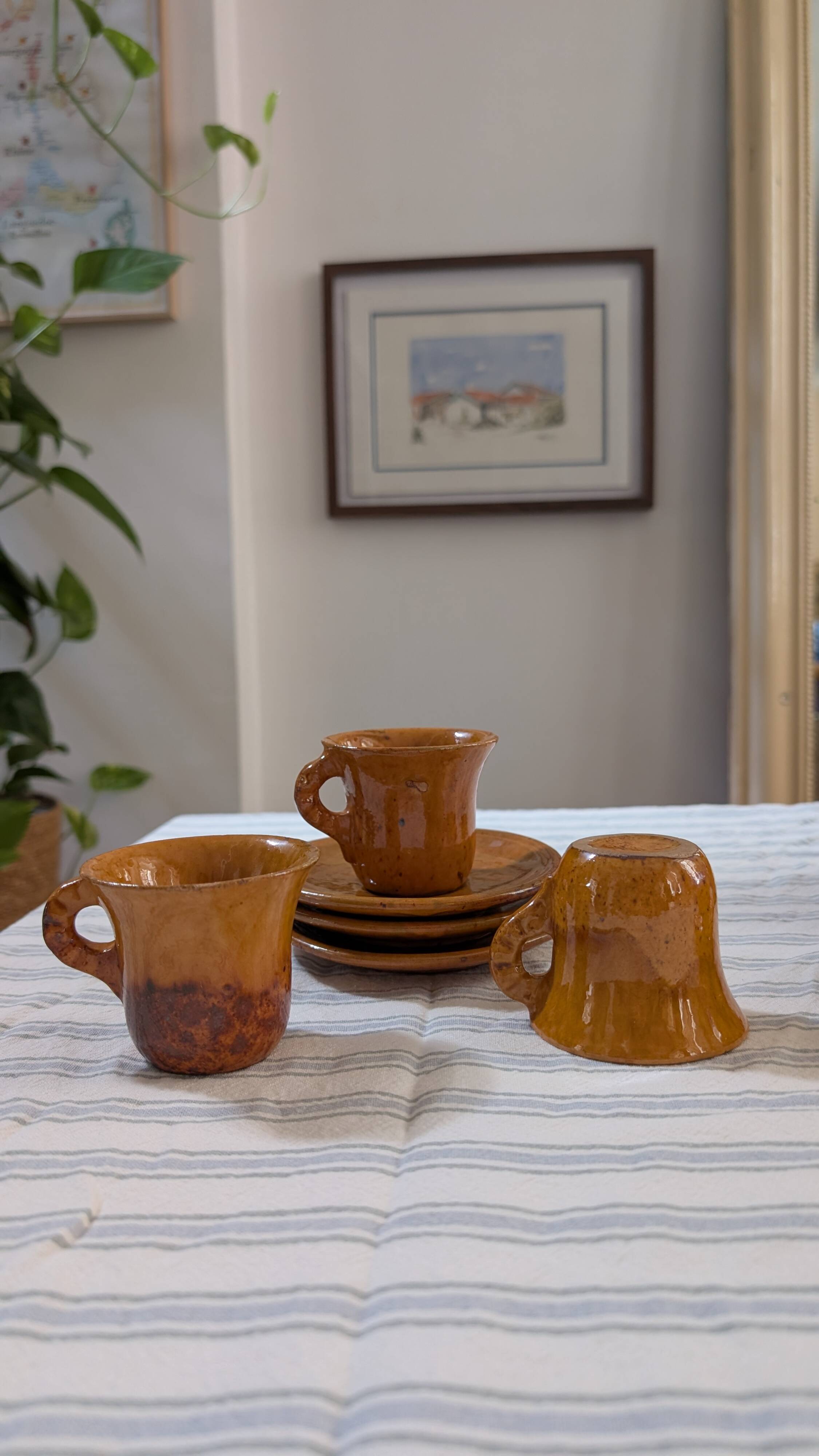 Mustard yellow glazed stoneware coffee set