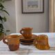 Mustard yellow glazed stoneware coffee set