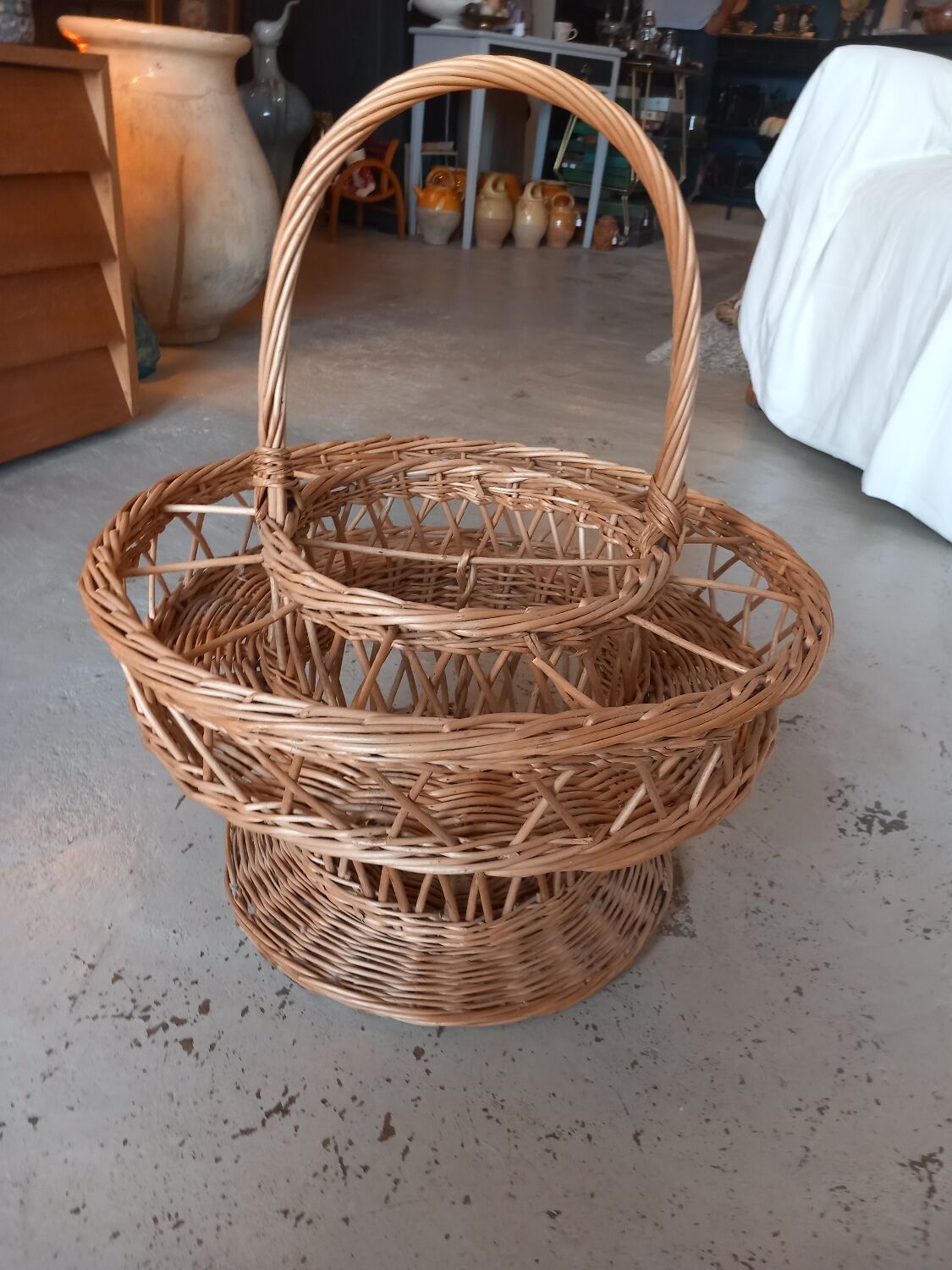 Wicker basket for glasses and bottles. Vintage