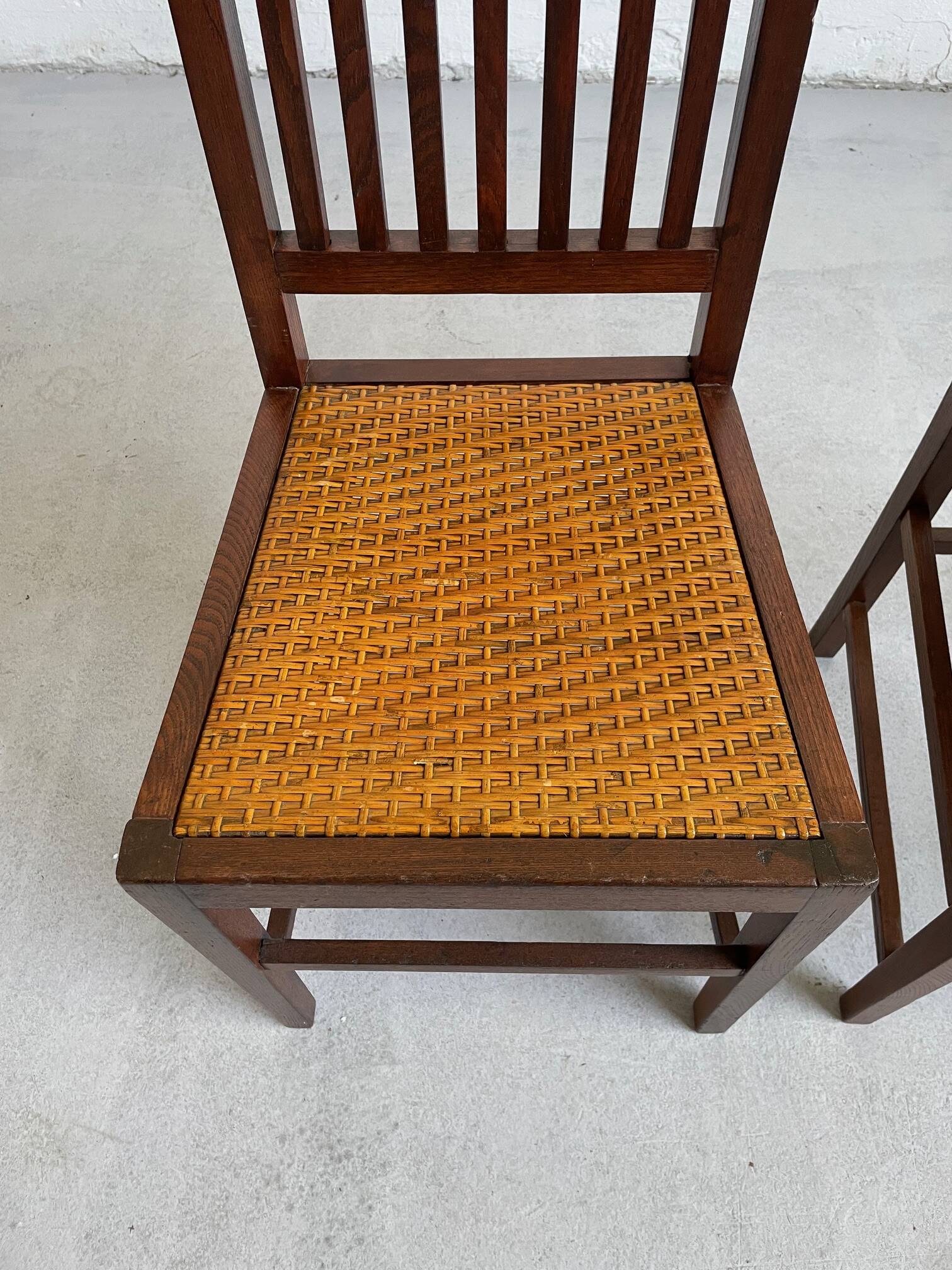 Set of 2 Oak and Cane Chairs by Hans Vollmer for Prag-Rudniker Wickerwork
