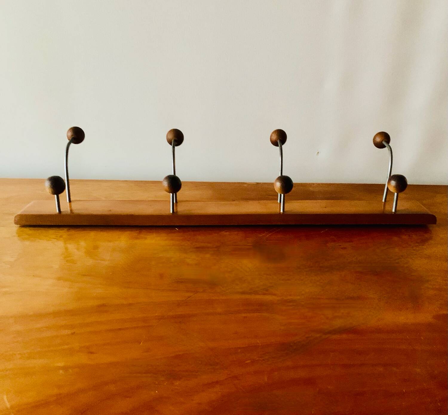 Vintage wooden wall coat rack - 8 balls