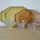 Art Deco pink pressed glass octagonal tray