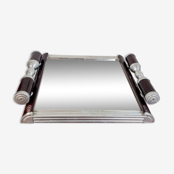 Art Deco Mirror Tray - Aluminium and Lacquered Wood - 1930s