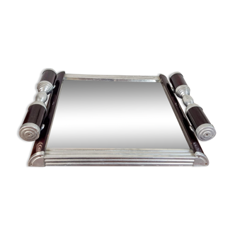 Art Deco Mirror Tray - Aluminium and Lacquered Wood - 1930s