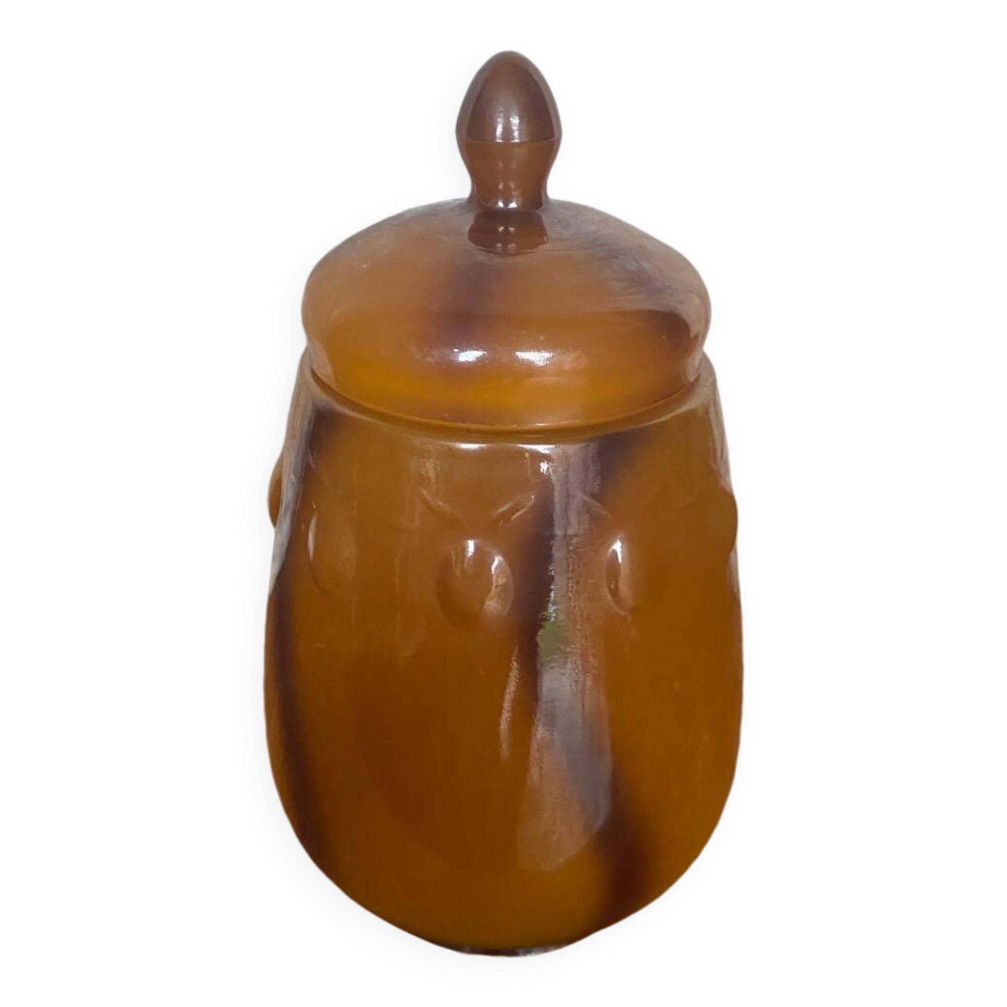 Antique Orange Marbled Glass Jar Pot + Vintage Kitchen Lid #B721