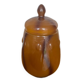 Antique Orange Marbled Glass Jar Pot + Vintage Kitchen Lid #B721