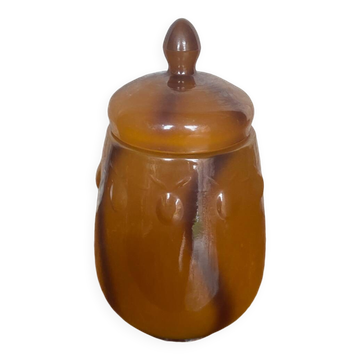 Antique Orange Marbled Glass Jar Pot + Vintage Kitchen Lid #B721
