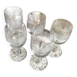 5 engraved glass stemmed glasses