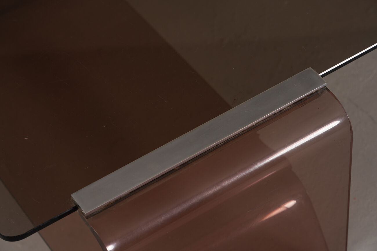 Vintage Michel Dumas plexiglass and glass coffee table for Roche Bobois, 1970s