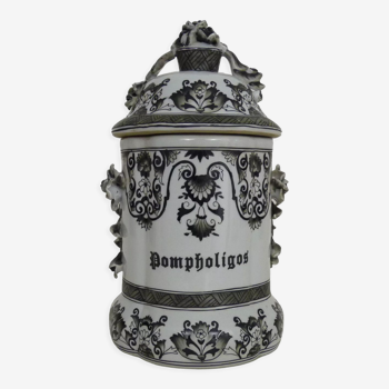 Ancien pot d'apothicaire en porcelaine Dompholigos, peint à la main, XIXème
