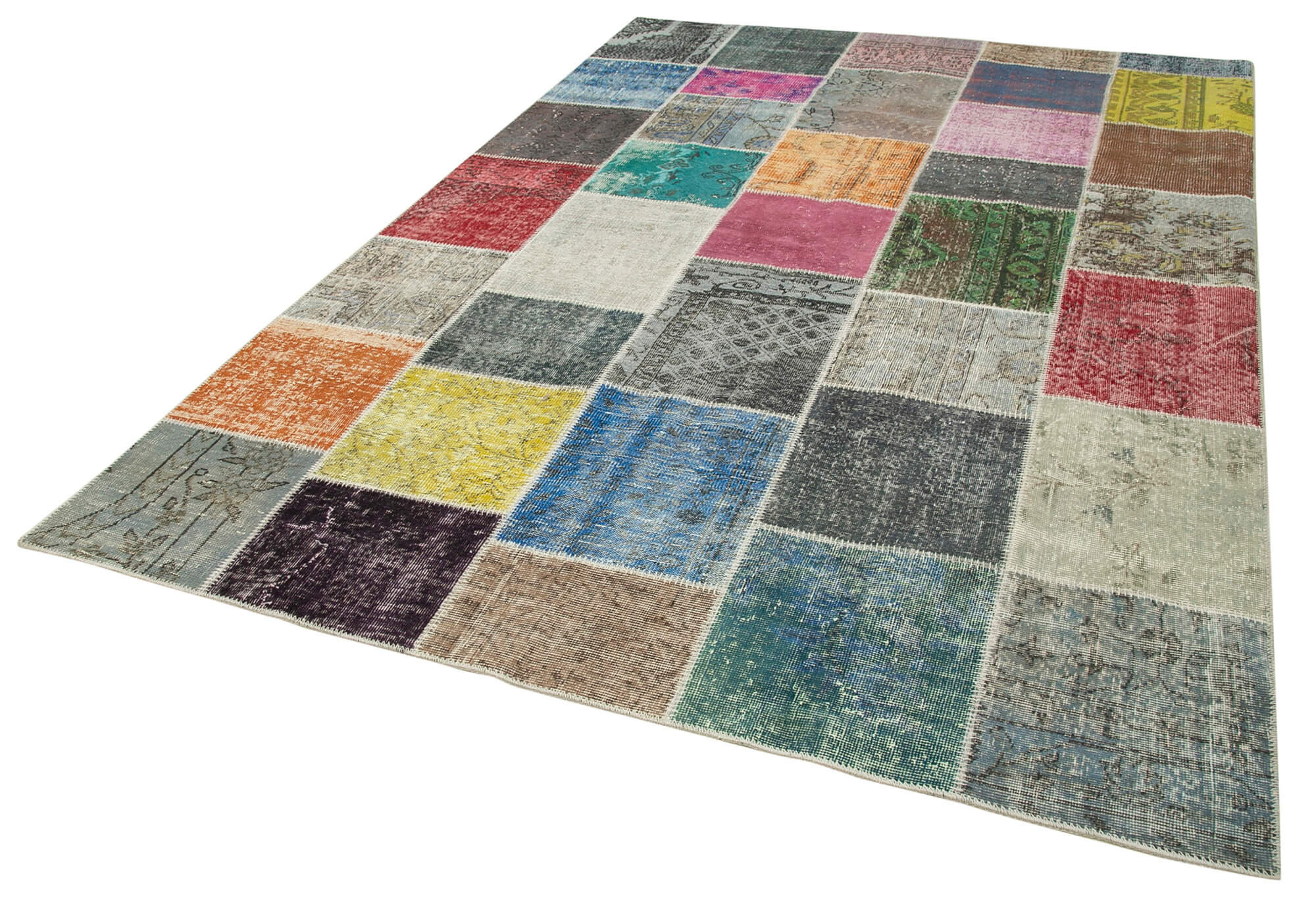 Handwoven Anatolian Contemporary 205 cm x 301 cm Multicolor Patchwork Carpet