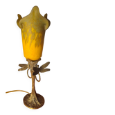 Art Nouveau bronze lamp with dragonflies and unsigned Art de France tulip 33.