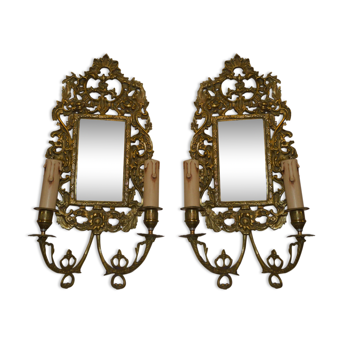 Pair of bronze wall lamp with a mirror