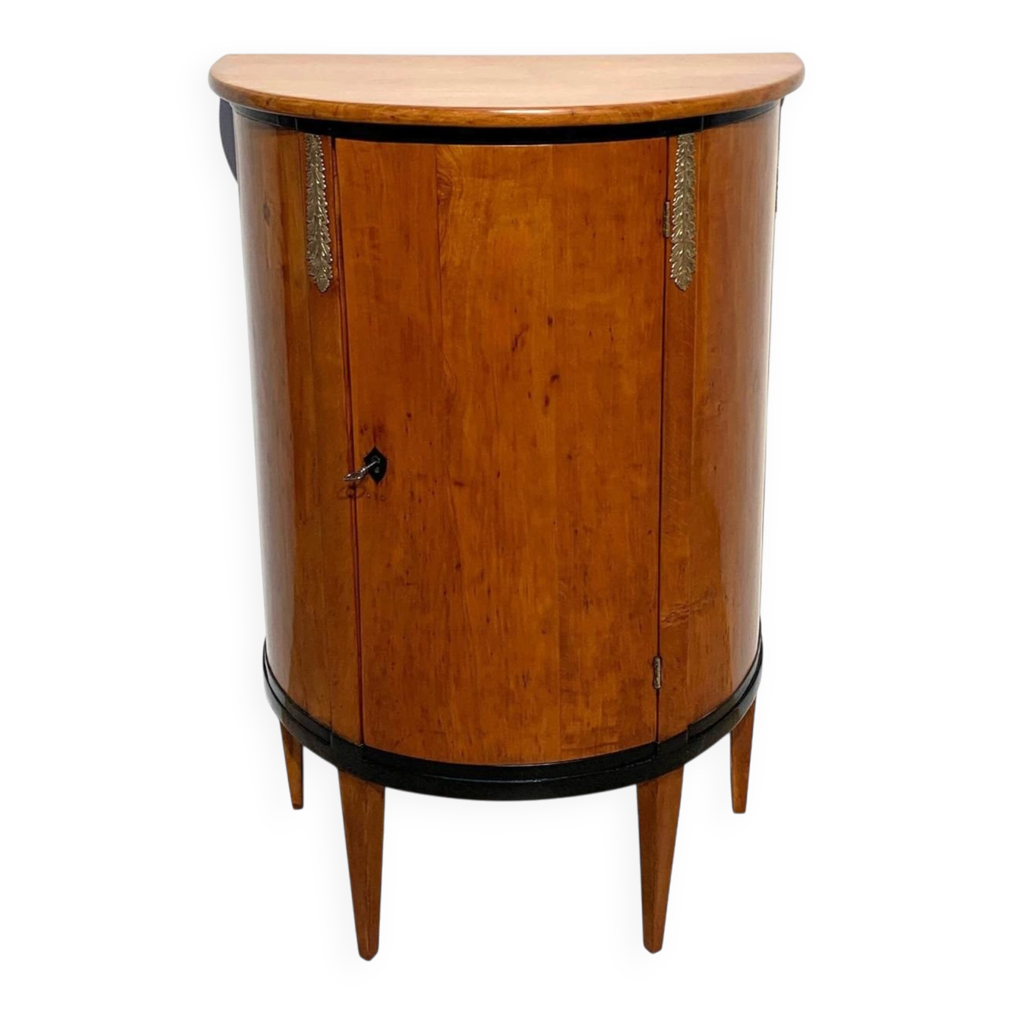 Biedermeier Demilune Half Cabinet in Cherrywood and Brass, France, 1810s