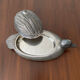 Serving dish with bell in silver metal shape duck