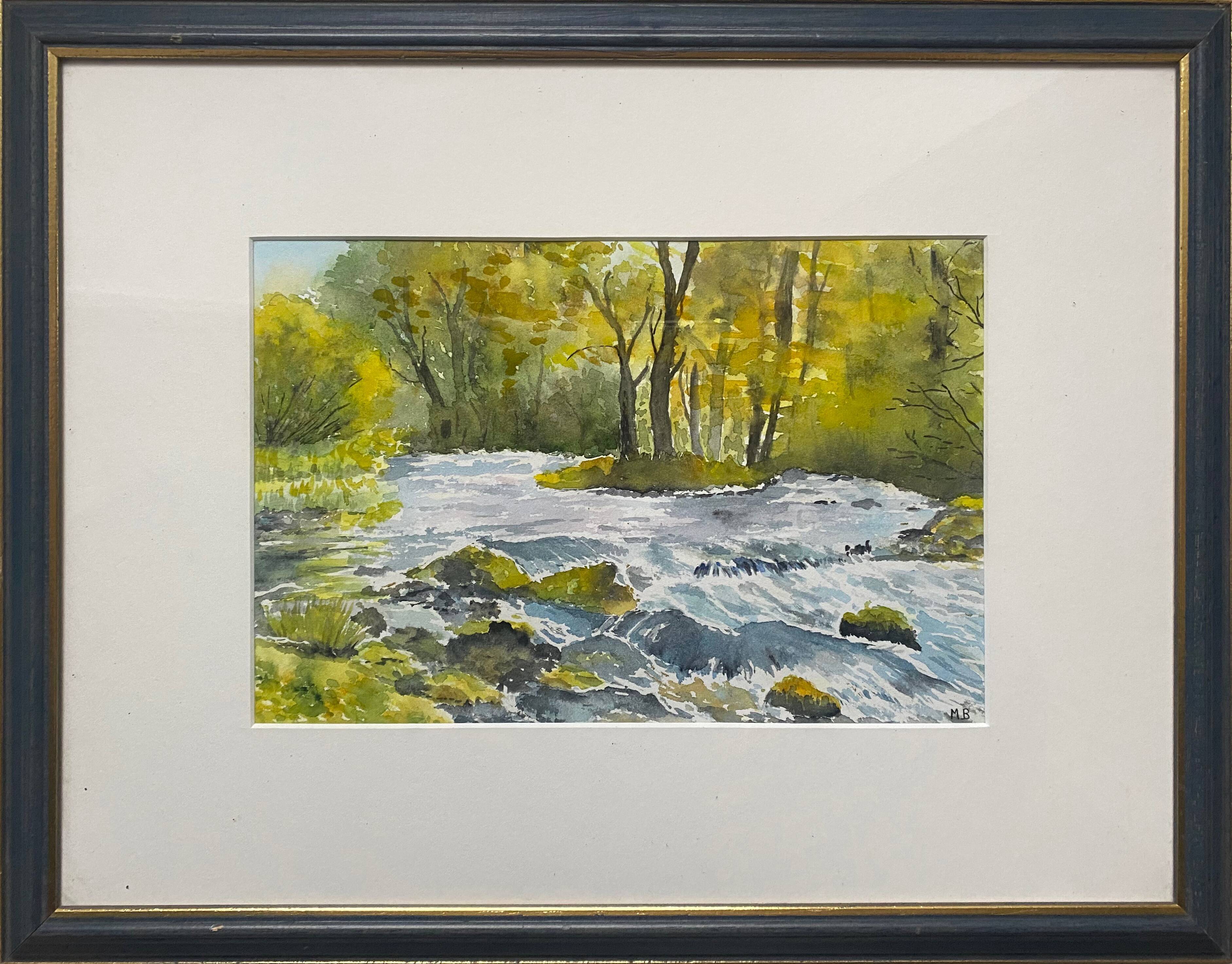 Watercolor painting "Tree-lined mountain river" by Blanot Wawrzyniak