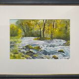 Tableau Aquarelle "Rivière de montagne arborée" par Blanot Wawrzyniak