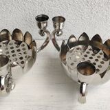 Pair of silver-plated lotus candle holders