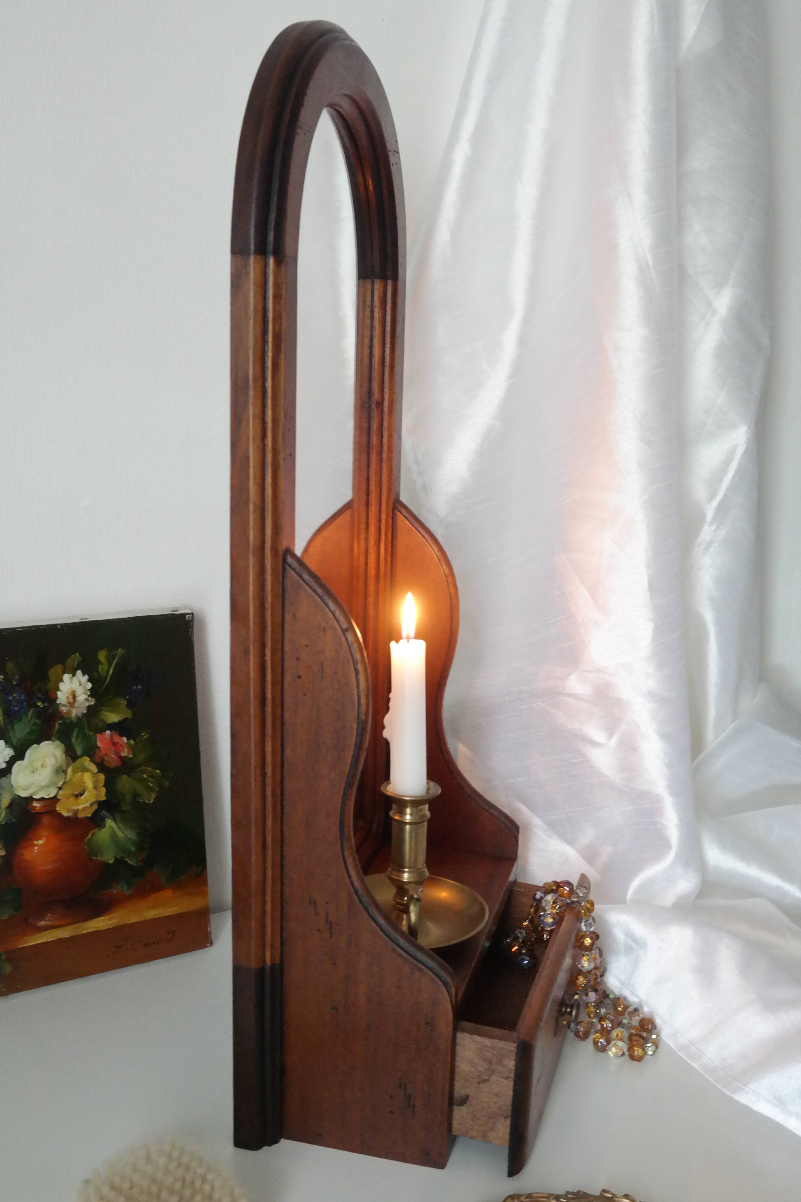 Vintage wooden table dressing table mirror 28x67cm