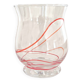 Vase vintage en verre soufflé de style Murano avec tourbillons rouges