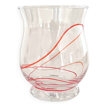 Vase vintage en verre soufflé de style Murano avec tourbillons rouges