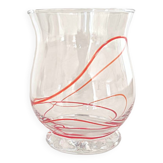 Vase vintage en verre soufflé de style Murano avec tourbillons rouges