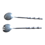 Silver salad servers, bamboo shape, vintage 1960