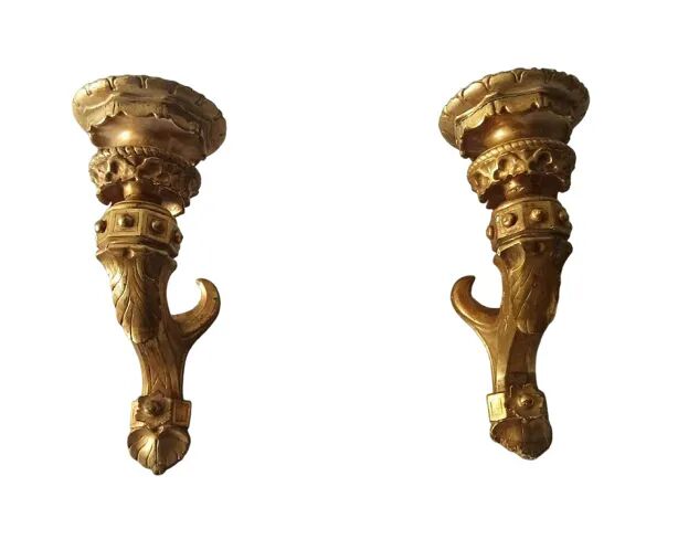 Pair of Gilded Wooden Wall Sconces, Mid-19th Century