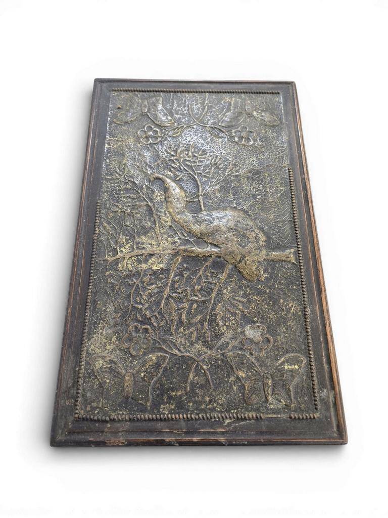 Vintage wooden side table / accent table with copper detail