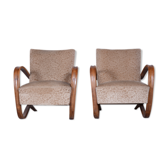 Pair of Beige H-269 Armchairs Designed by Jindrich Halabala for UP Zavody, 1930s