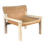 Fauteuil en cuir sellier couleur cognac