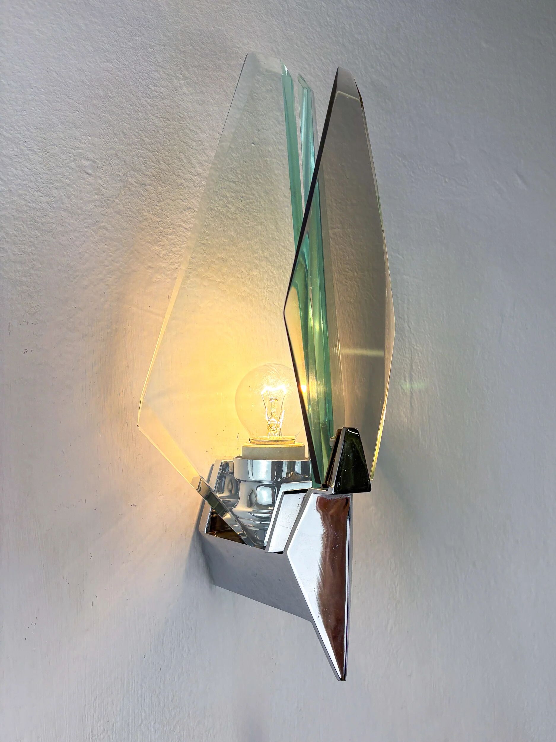 Veca sconce, Murano blue cut glass & black lucite, Italy, circa 1970s