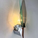 Veca sconce, Murano blue cut glass & black lucite, Italy, circa 1970s