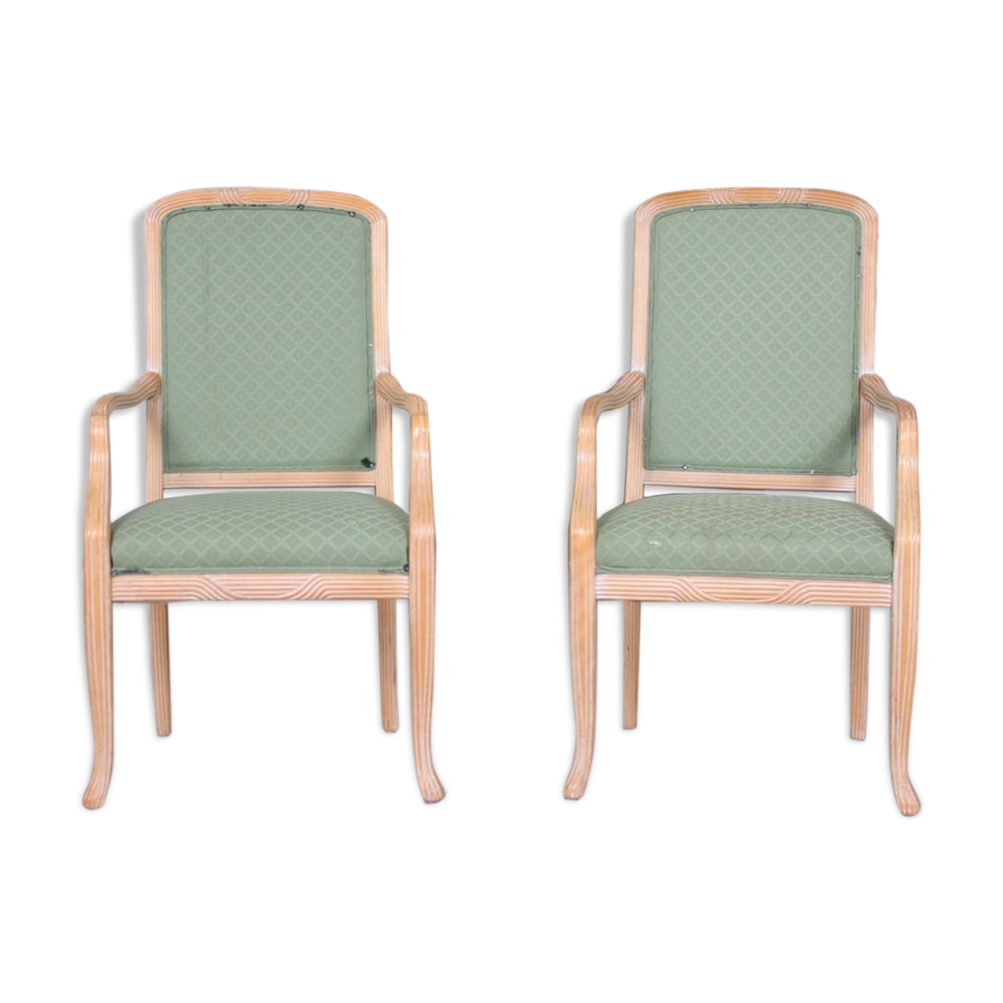 Pair of large green tartan high chairs