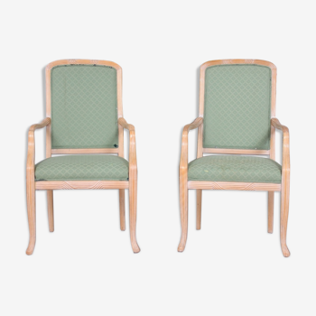 Paire de grands fauteuils chaises hautes vert tartan