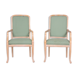 Paire de grands fauteuils chaises hautes vert tartan