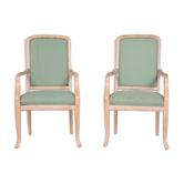 Paire de grands fauteuils chaises hautes vert tartan
