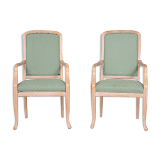 Paire de grands fauteuils chaises hautes vert tartan