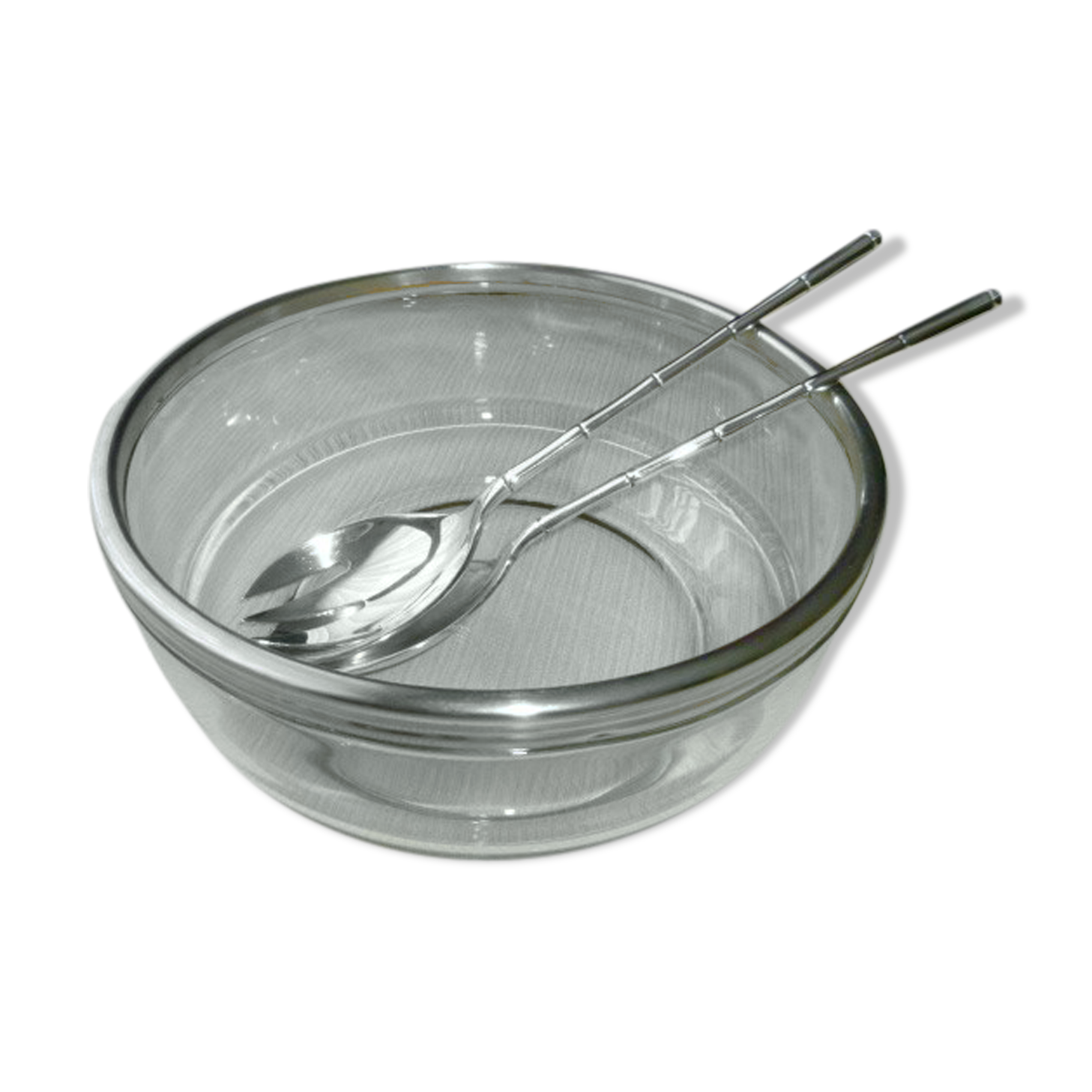 Salad bowl and silver-plated cutlery