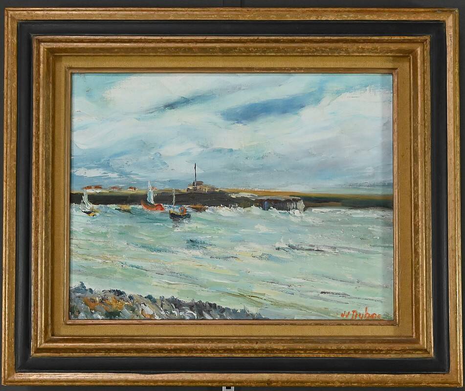 Painting “Petit Port Breton”, signed J.J Duboc – 1980