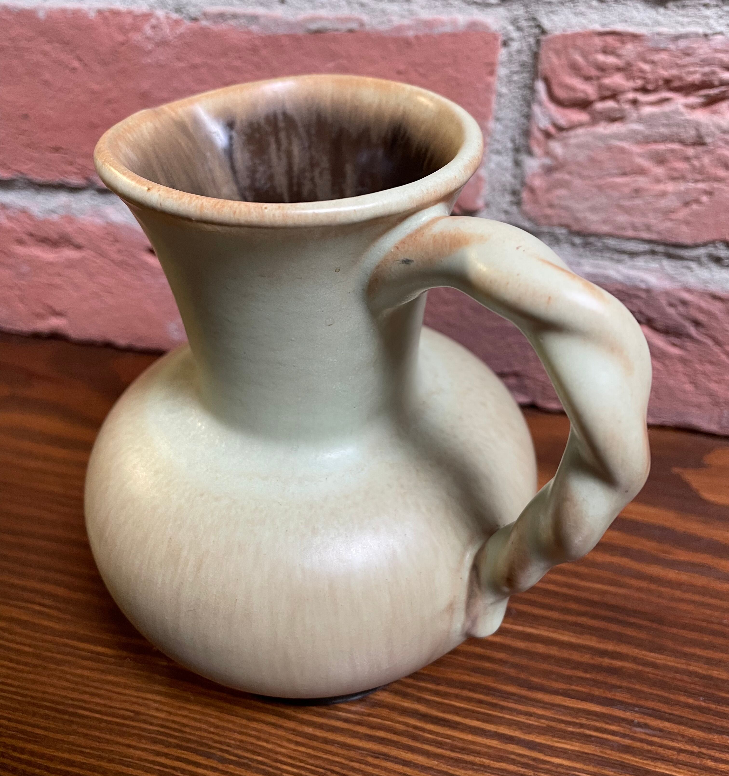 Carstens Tönnieshof Jug Model 422 with Twisted Handle, Tea Green and Brown West German Art Pottery