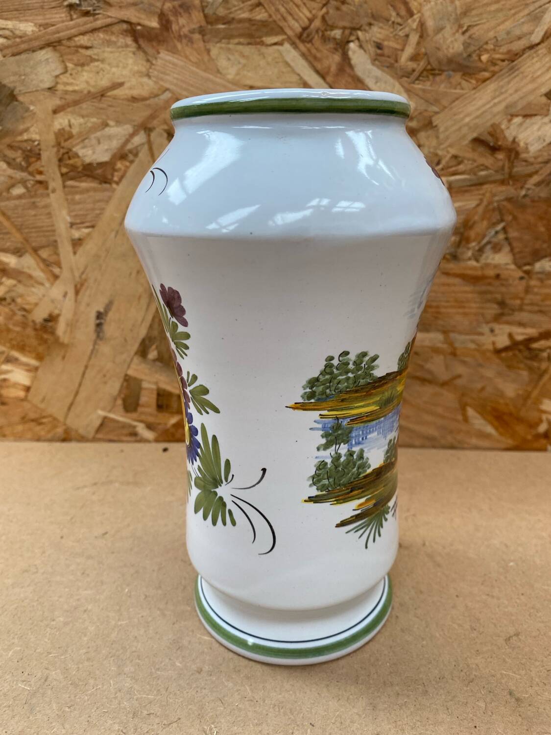 Old vase e. tessier the unicorn white ceramic painted decor vintage